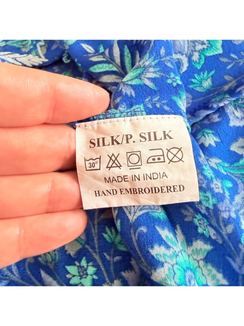 Dolma Blue 100% Silk Floral Embroidered Boho Coastal Resortwear Tunic XL - Picture 15 of 17